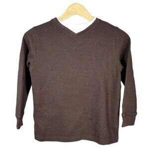 Class Club Ribbed Mock Layer Pullover Shirt Brown Size 8 White Long Sleeve